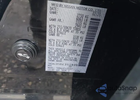 2025 Infiniti Qx60 Luxe Awd from USA, damaged, VIN 5N1AL1FS8SC351939